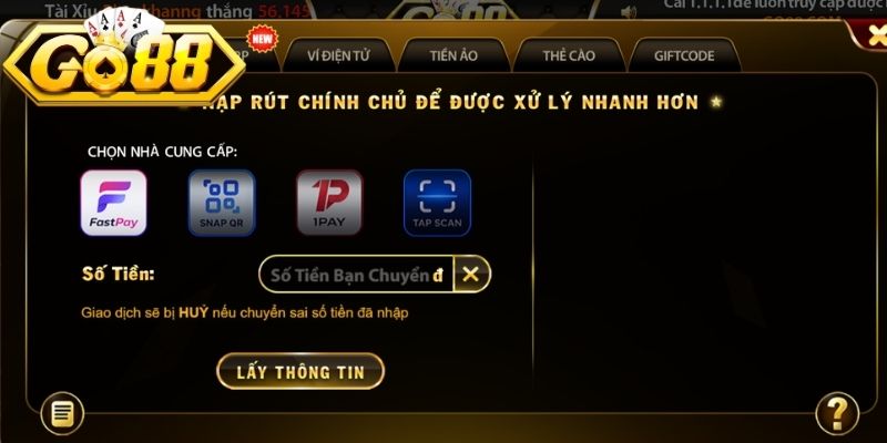 Hướng dẫn nạp tiền Go88 trên từng hình thức riêng 